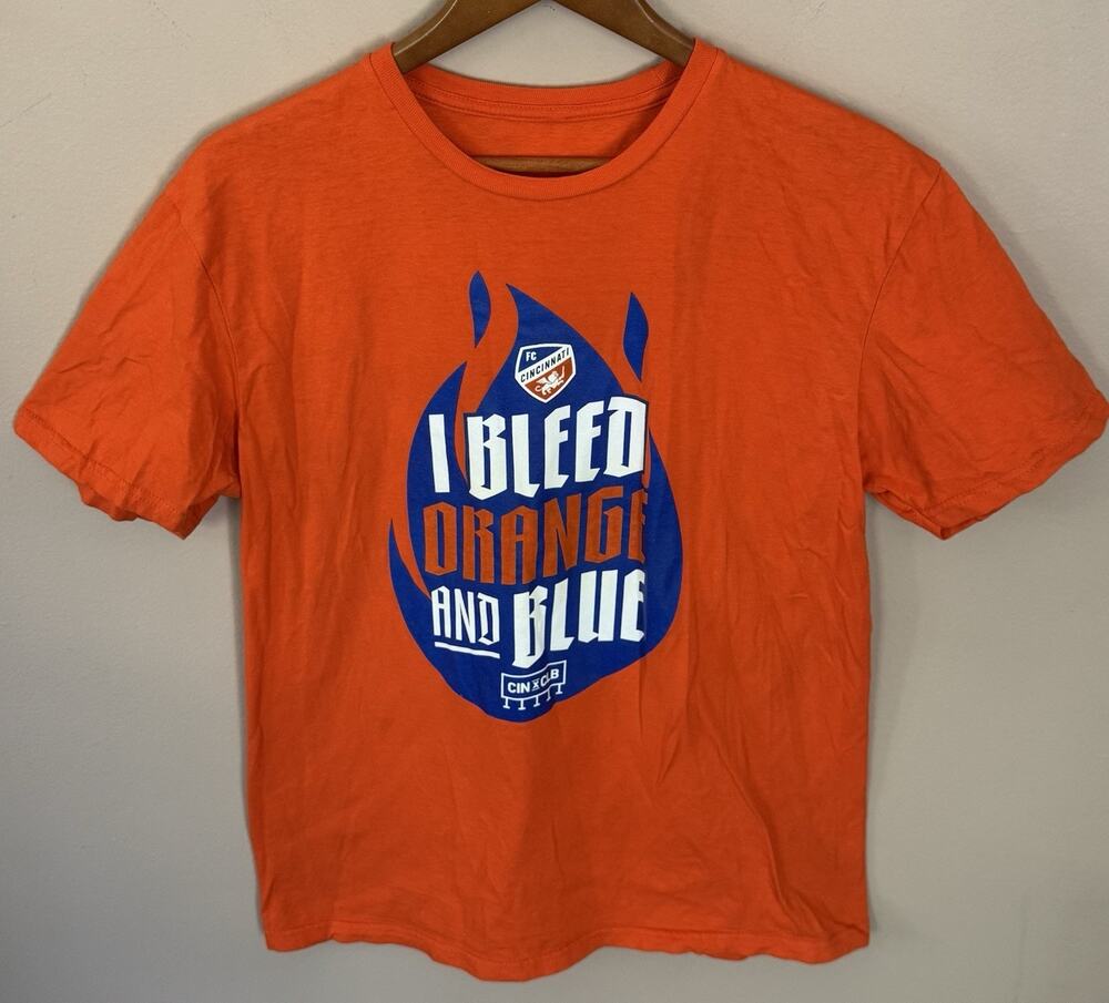 FC Cincinnati T-Shirt Medium Orange FCC Soccer MLS Bleed Orange & Blue